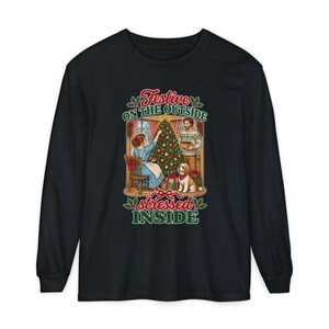 Festive On The Outside Stressed Inside Shirt, Funny Christmas Sweater, Sarcastic Holiday Gift, Retro Xmas Tee, Dog Lover Sweatshirt image 13