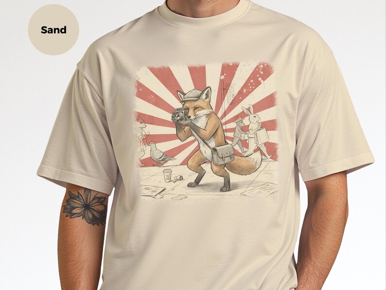 Photography Fox Shirt | Vintage Camera Animal Tee | Urban Photographer Art Gift, Fox Photographer, Vintage Camera Tee, Urban Fox Art image 2