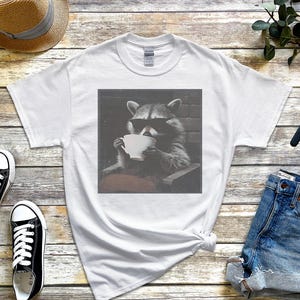Funny Raccoon Sipping A Cup Of Tea Tee, Sarcastic Trash Panda Retro Wildlife Graphic Shirt, Humorous Animal Lover Tea Drinker Gift image 4