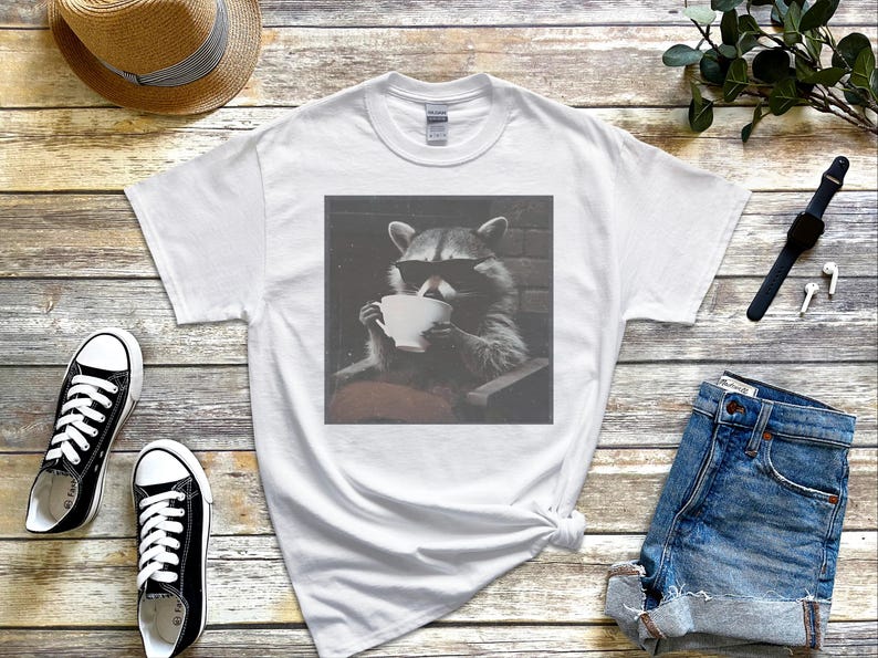 Funny Raccoon Sipping A Cup Of Tea Tee, Sarcastic Trash Panda Retro Wildlife Graphic Shirt, Humorous Animal Lover Tea Drinker Gift image 4