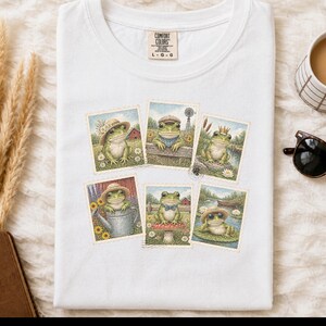Vintage Frog Shirt, Frog Lover Gift, Postage Stamp Tee, Cottagecore Frog Tee, Animal Lover Gift image 2