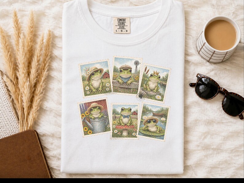 Vintage Frog Shirt, Frog Lover Gift, Postage Stamp Tee, Cottagecore Frog Tee, Animal Lover Gift image 2