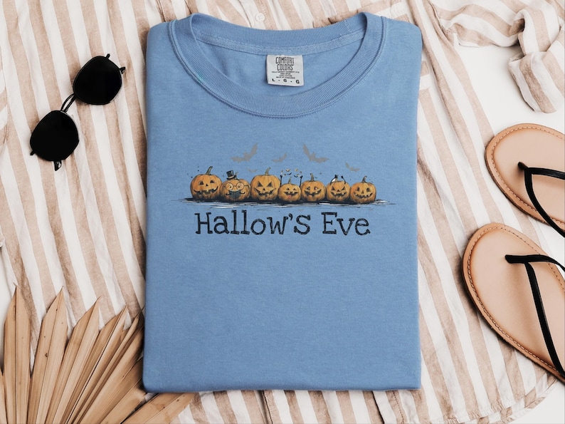 Comfort Colors Retro Monster Tee, Spooky Pumpkins Hallow and #39;s Eve Shirt, Vintage Bat Art Print, Jack O Lantern Fall Graphic T-Shirt image 1