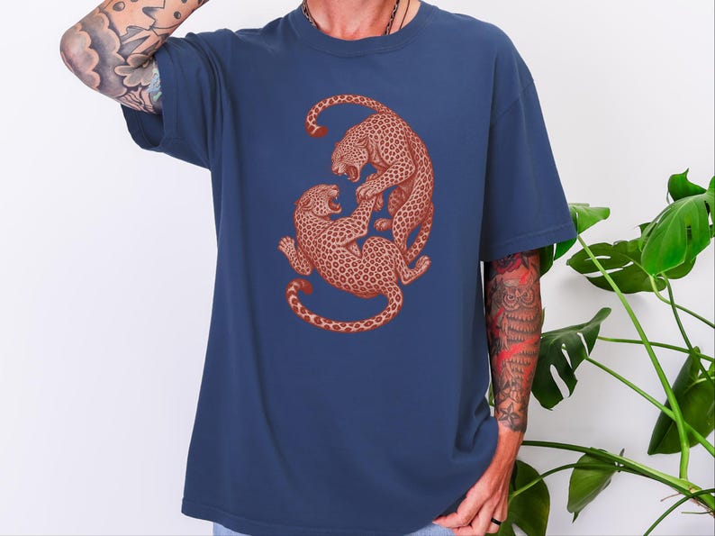 Comfort Colors Vintage Leopard Sweatshirt | Traditional Tattoo Flash Sweatshirt | Linocut Rainforest Wilderness T-Shirt, Retro Leopard Shirt image 7