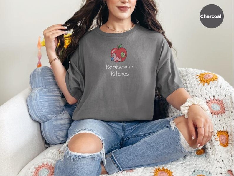 Funny Feminist Bookworm Shirt, Bookworm Bitches Reading Humor Digital Print PNG, Faux Embroidery Design, Booktok Reader Gift image 8