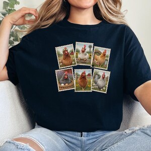 Vintage Chicken Shirt, Postage Stamp Tee, Farm Girl Shirt, Chicken Lover Gift, Retro Farmhouse Shirt, Country Living Shirt image 7