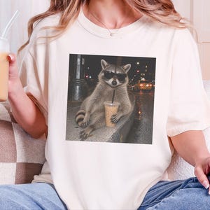Raccoon Iced Coffee Shirt, Raccoon Lover Gift, Animal Meme Tee, Cool Trash Panda Gift image 3