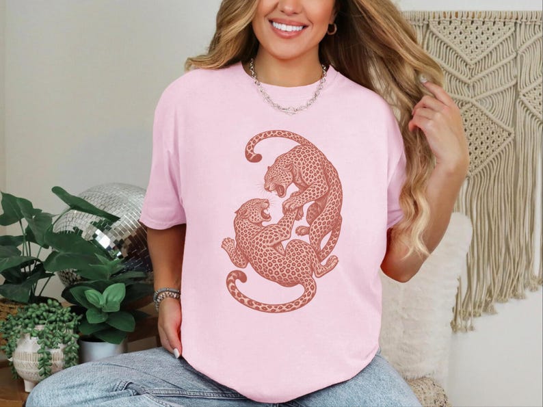 Comfort Colors Vintage Leopard Sweatshirt | Traditional Tattoo Flash Sweatshirt | Linocut Rainforest Wilderness T-Shirt, Retro Leopard Shirt image 10