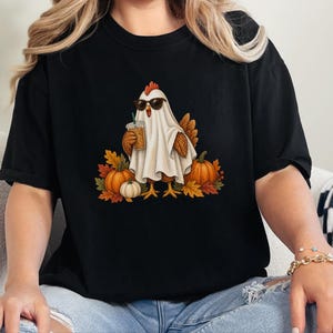 Halloween Chicken Shirt, Ghost Coffee Tee, Fall Chicken Gift, Chicken Lover Shirt, Spooky Season Tee image 7