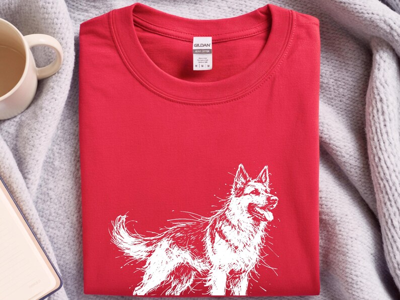 Maglietta con pastore tedesco / Maglietta con grafica a schizzo di pastore tedesco / Abbigliamento per amanti dei cani K9 immagine 3