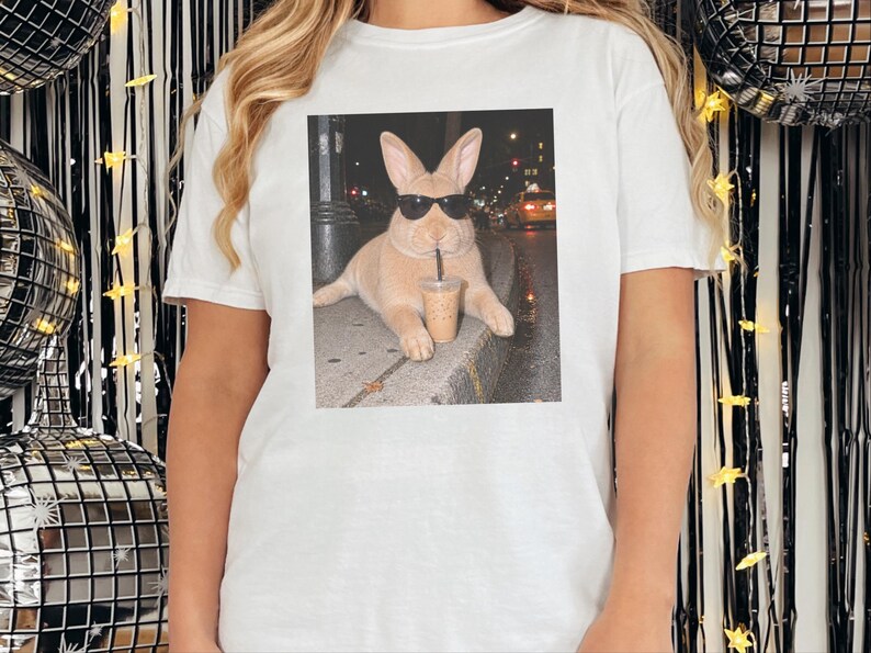 Funny Rabbit Shirt, Iced Coffee Lover Gift, Cool Bunny Mom Shirt, Funny Animal Gift, Rabbit Dad Gift image 6