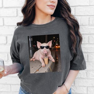 Pig Drinking Iced Coffee Shirt, Pig Lover Gift, Funny Animal Meme Tee, Coffee Lover Shirt, Pig Farmer Gift image 5