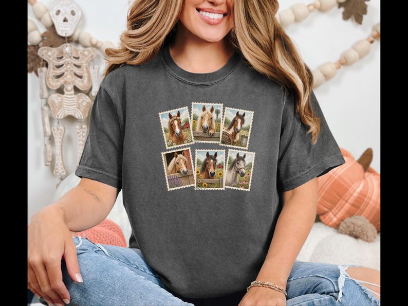 Vintage Horse Stamp Shirt, Equestrian Girl Gift, Vintage Horse Print Tee, Farm Girl Shirt, Horse Lover Gift image 5