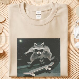 Urban Fashion Look Raccoon, Funny Skatepark Tee | Raccoon At The Skatepark, 90s Skater Gift | Trash Panda Live Fast Eat Trash Retro T-shirt image 7