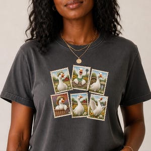 Vintage Goose Postage Stamp Shirt, Cottagecore Farm Animal Gift, Rustic Countryside Tee, Retro Duck Art Shirt image 10