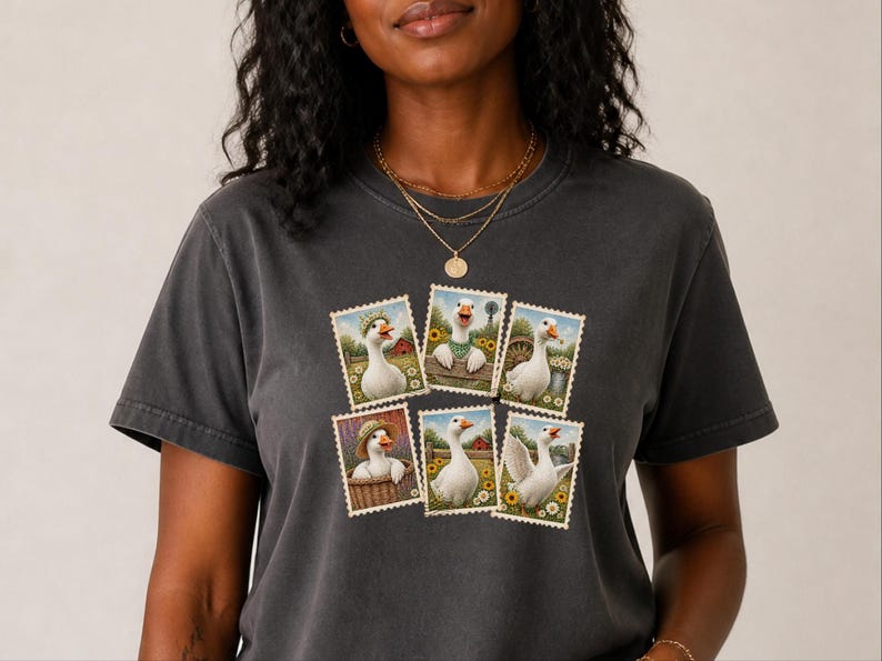 Vintage Goose Postage Stamp Shirt, Cottagecore Farm Animal Gift, Rustic Countryside Tee, Retro Duck Art Shirt image 10