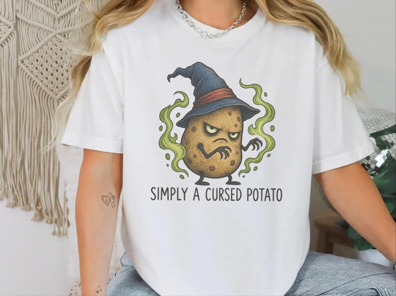 Aardappelshirt, grappig aardappelcadeau, tovenaars-T-shirt, weirdcore-shirt, magisch tovenaarsshirt, vervloekte aardappeltovenaar afbeelding 9
