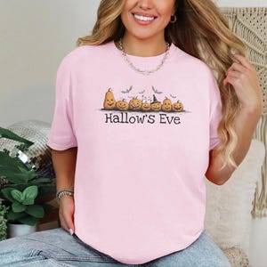 Comfort Colors Halloween Hallow and #39;s Eve Pumpkin Parade Shirt, Funny Spooky Season Tee, Whimsical Witch Hat and Bats, Pumpkin Witch image 3