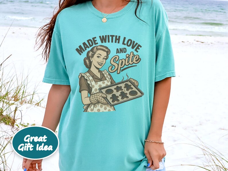 Funny Baking Shirt, Sarcastic Housewife Gift, Retro Baker Tee, Made With Love And Spite image 4