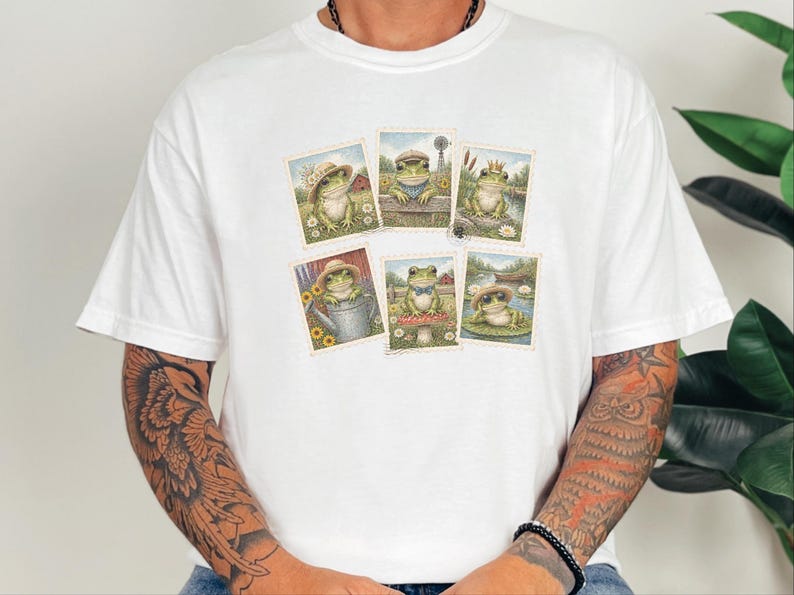 Vintage Frog Shirt, Frog Lover Gift, Postage Stamp Tee, Cottagecore Frog Tee, Animal Lover Gift image 7