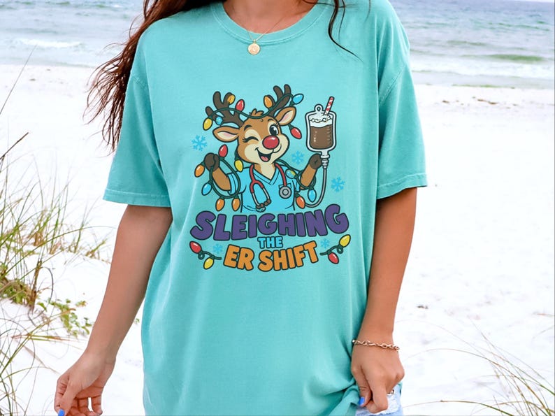 Er Christmas Shirt, Sleighing The Er Shift Nurse Top, Emergency Room Gift, Christmas Nurse Sweatshirt, Medical Staff Tee, Holiday Rn Gift image 1
