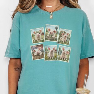 Cute Pig Shirt, Farm Animal Gift, Vintage Postal Stamp Tee, Pig Lover Shirt, Country Life Top image 6