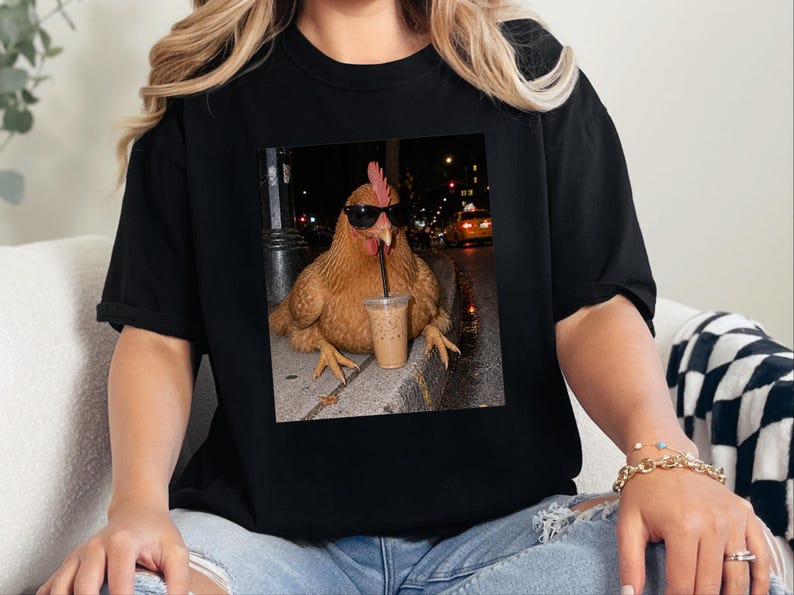 Funny Chicken Shirt, Iced Coffee Shirt, Chicken Lover Gift, Crazy Chicken Lady Tee, Backyard Farmer Gift image 1