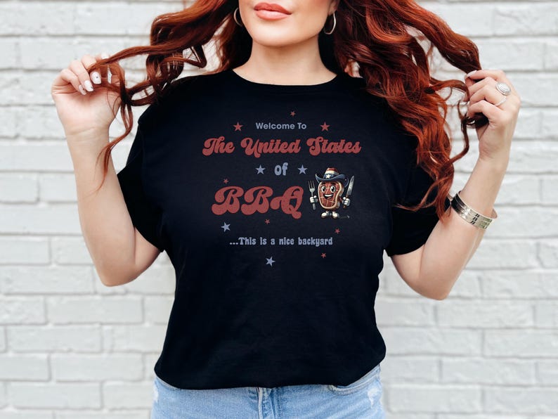 United States of BBQ Funny Shirt, Grill Master Dad Gift, Patriotic American Grilling Tee, 4th of July Barbecue Summer Cookout Gifts for Men image 1