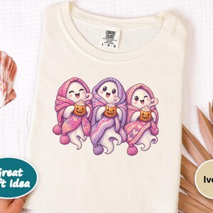 Spooky Season Shirt, Pink Ghost Sweatshirt, Cute Ghost Tee, Cozy Fall Halloween Gift image 10