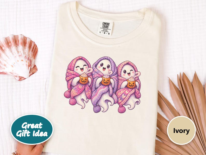 Spooky Season Shirt, Pink Ghost Sweatshirt, Cute Ghost Tee, Cozy Fall Halloween Gift image 10