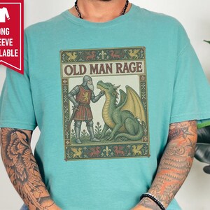 Medieval Dragon Shirt, Funny Old Man Gift, Fantasy Reader Tee, Knight Costume, Medieval Manuscript Graphic Tee image 5