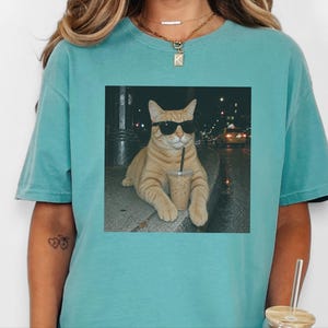Coffee Cat Shirt, Funny Cat Meme Tee, Orange Cat Mom Gift, Cat Sunglasses Shirt, Ginger Tabby Tee image 6