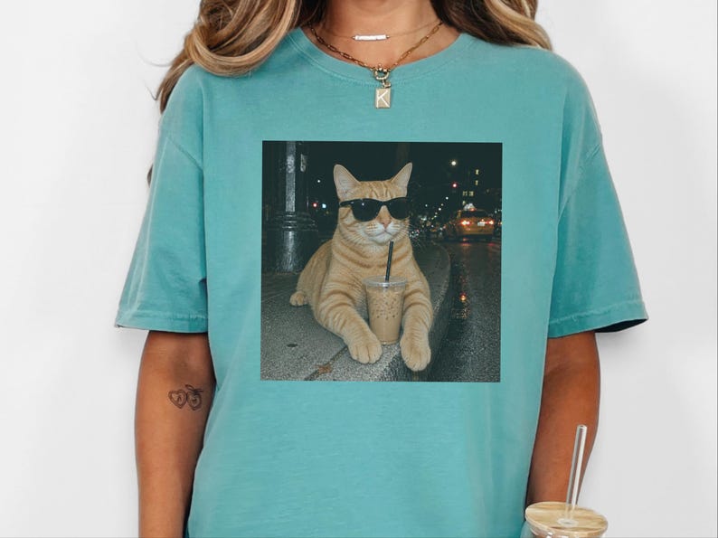 Coffee Cat Shirt, Funny Cat Meme Tee, Orange Cat Mom Gift, Cat Sunglasses Shirt, Ginger Tabby Tee image 6