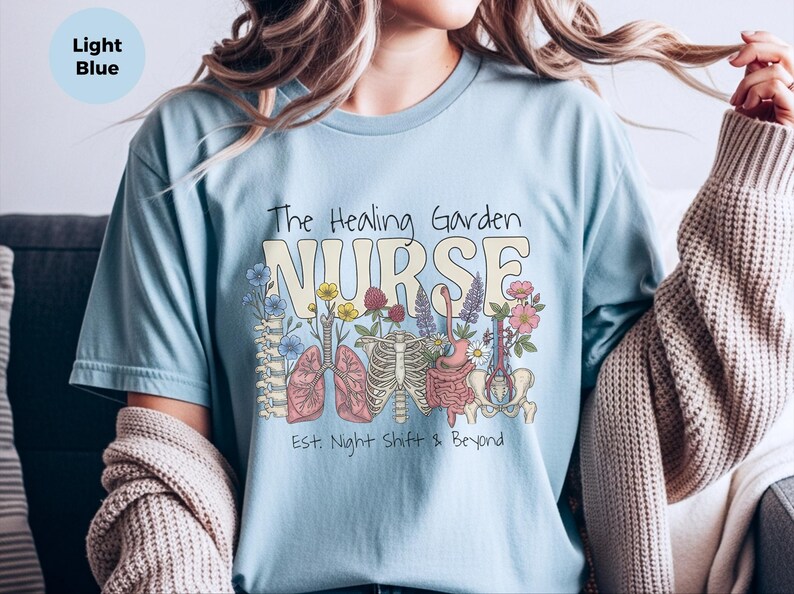 Boho Floral Nurse Shirt, The Healing Garden RN Top, Vintage Human Anatomy Art, Comfort Colors Medical Tee, Nursing School Grad Gift, LPN CNA image 7