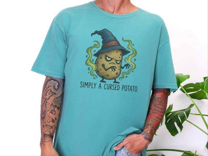 Aardappelshirt, grappig aardappelcadeau, tovenaars-T-shirt, weirdcore-shirt, magisch tovenaarsshirt, vervloekte aardappeltovenaar afbeelding 8