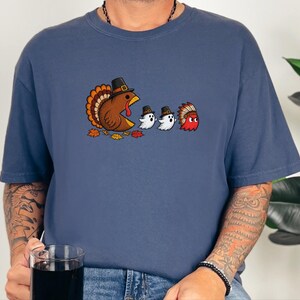 感謝祭の七面鳥シャツ、面白いゲーマーギフト、レトロビデオゲームTシャツ、感謝祭シャツ、七面鳥の日ギフト、レトロゲームファン 画像 2