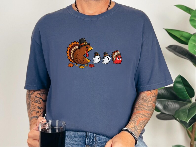感謝祭の七面鳥シャツ、面白いゲーマーギフト、レトロビデオゲームTシャツ、感謝祭シャツ、七面鳥の日ギフト、レトロゲームファン 画像 2