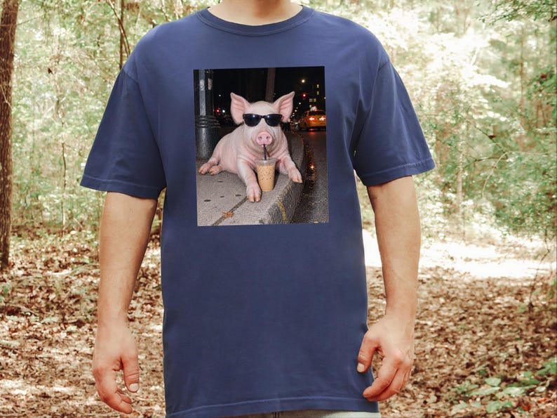 Pig Drinking Iced Coffee Shirt, Pig Lover Gift, Funny Animal Meme Tee, Coffee Lover Shirt, Pig Farmer Gift image 9