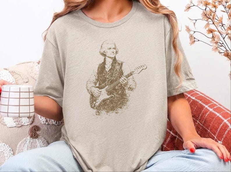 Funny Political Tee, Thomas Jefferson Electric Guitar Vintage Portrait, History Teacher Gift, Retro Music Shirt, Gag Gift for Adults image 2