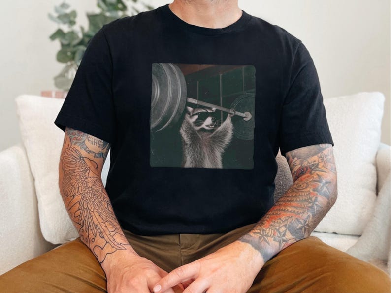 Gym Pumpcover Shirt, Raccoon Bodybuilding Humor Tee, Muscle Mommy Gift, Vintage Graphic Unisex Cotton Blend, Sarcastic Workout Apparel image 7