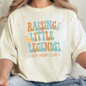 Comfort Colors Boy Mom Sweatshirt, Raising Little Legends Boy Mom Club Tee, Prehistoric Brontosaurus Dinosaur Lover Clothing, Boy Mama Gifts image 5