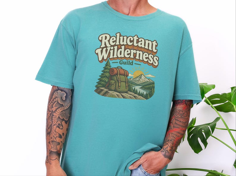 Funny Hiking Shirt, Camping Lover Gift, Reluctant Wilderness Guild Tee, Outdoorsy Nature Shirt, Retro Hiker Apparel, Funny Hiking Quote Gift image 2
