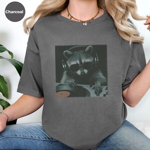 DJ Graphic Tee, Raccoon Djing Shirt, Funny Trash Panda Gift, Electronic Music Producer, Vintage Hip Hop Concert Style Tee, Raccoon Tshirt image 5