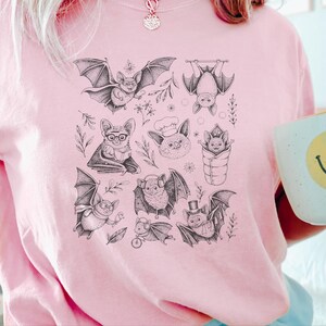 Comfort Colors Cute Bat Art, Cute Bat Illustration Fun Activities Shirt, Whimsical Bat Lover Gift, Funny Halloween Nature Tee, Halloween Bat image 7