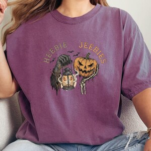Comfort Colors Grim Reaper Pattern Heebie Jeebies Shirt, Horror Figure Apparel, Vintage Lantern, Gothic Halloween Scary Tee, Thing Hand image 4