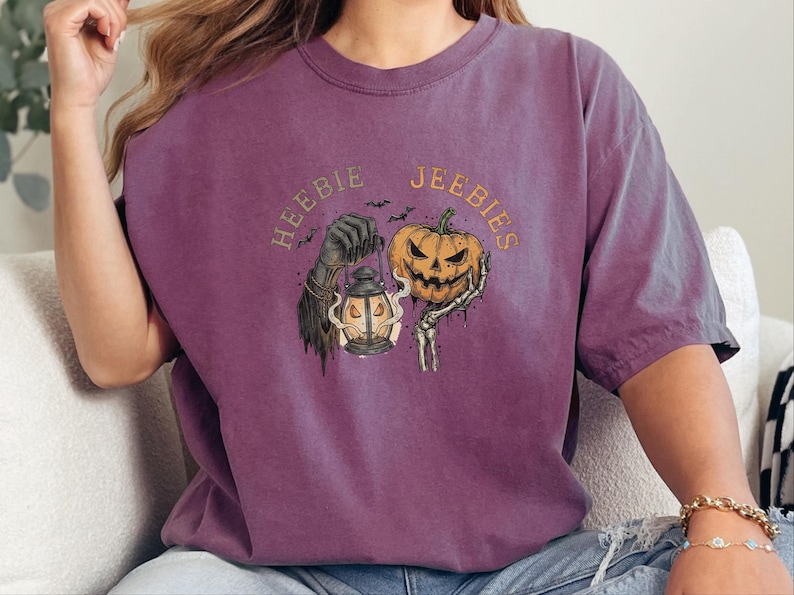 Comfort Colors Grim Reaper Pattern Heebie Jeebies Shirt, Horror Figure Apparel, Vintage Lantern, Gothic Halloween Scary Tee, Thing Hand image 4