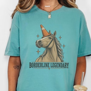 Funny Horse Shirt, Borderline Legendary Tee, Traffic Cone Unicorn Graphic, Horse Lover Gift, Equestrian Humor Top image 1