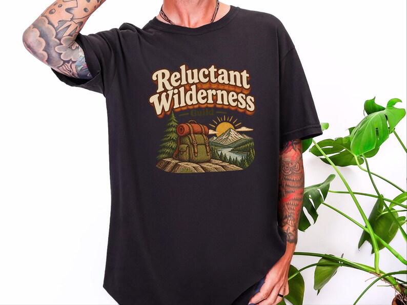 Funny Hiking Shirt, Camping Lover Gift, Reluctant Wilderness Guild Tee, Outdoorsy Nature Shirt, Retro Hiker Apparel, Funny Hiking Quote Gift image 4