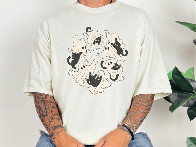 Ghost Cat Shirt, Black Cat Halloween Gift, Spooky Season T Shirt, Funny Cat Lover Tee, Fall Costume Shirt image 10