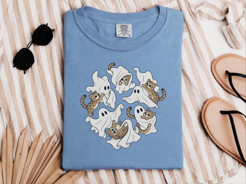 Ghost Shirt, Halloween Leopard Shirt, Cute Ghost Gift, Leopard Lover Shirt, Spooky Season Tee, Animal Halloween Shirt image 1